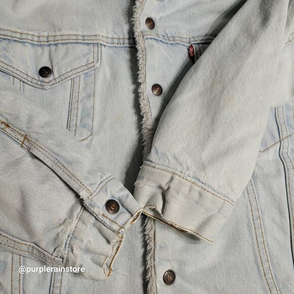Vtg Levi's Denim Sherpa Trucker Jacket M Light Wash USA 70's Hipster Streetwear - Picture 4 of 15
